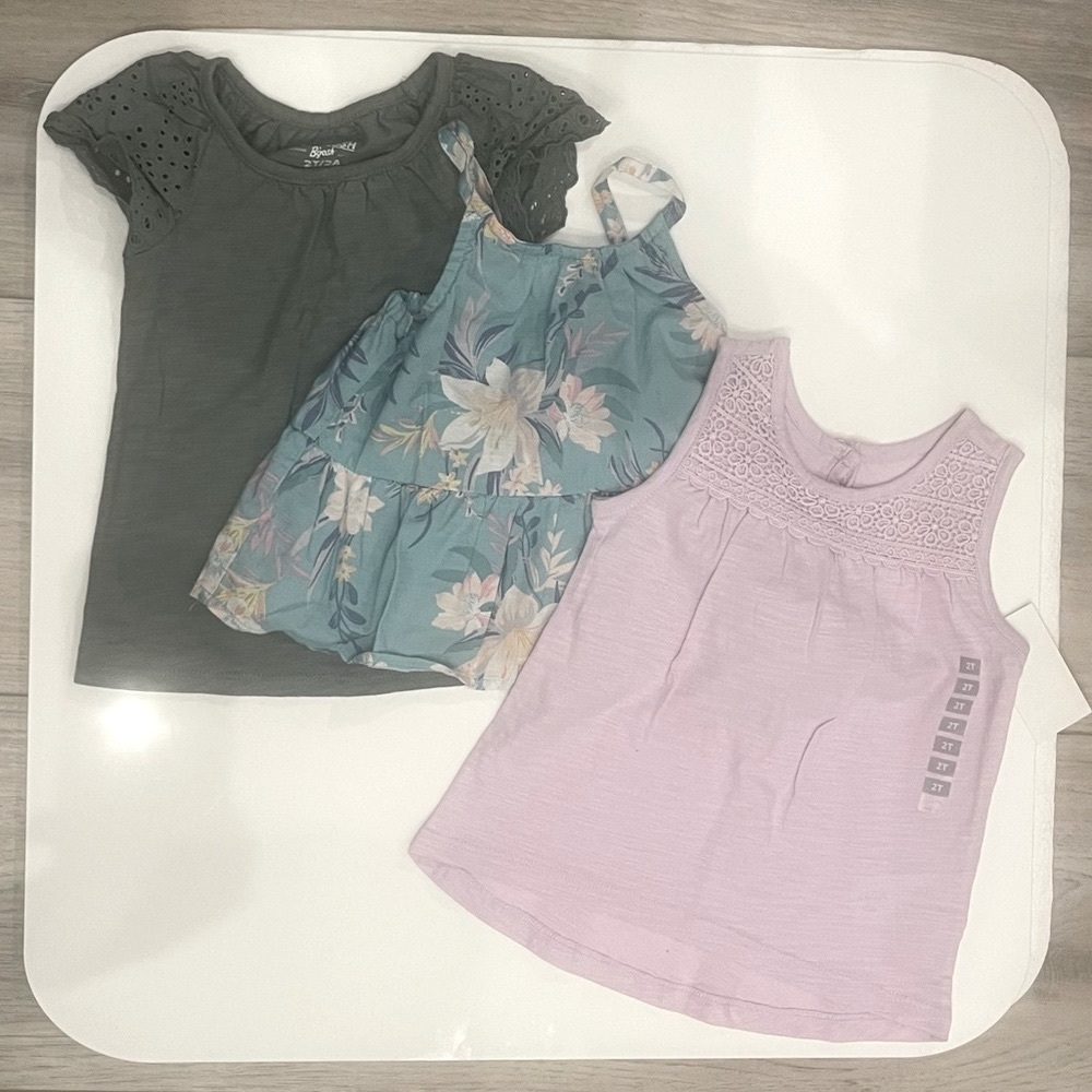 Oshkosh • 2T • ALL 3 included! • teal/Hawaiian tank, purple tank & olive shirt